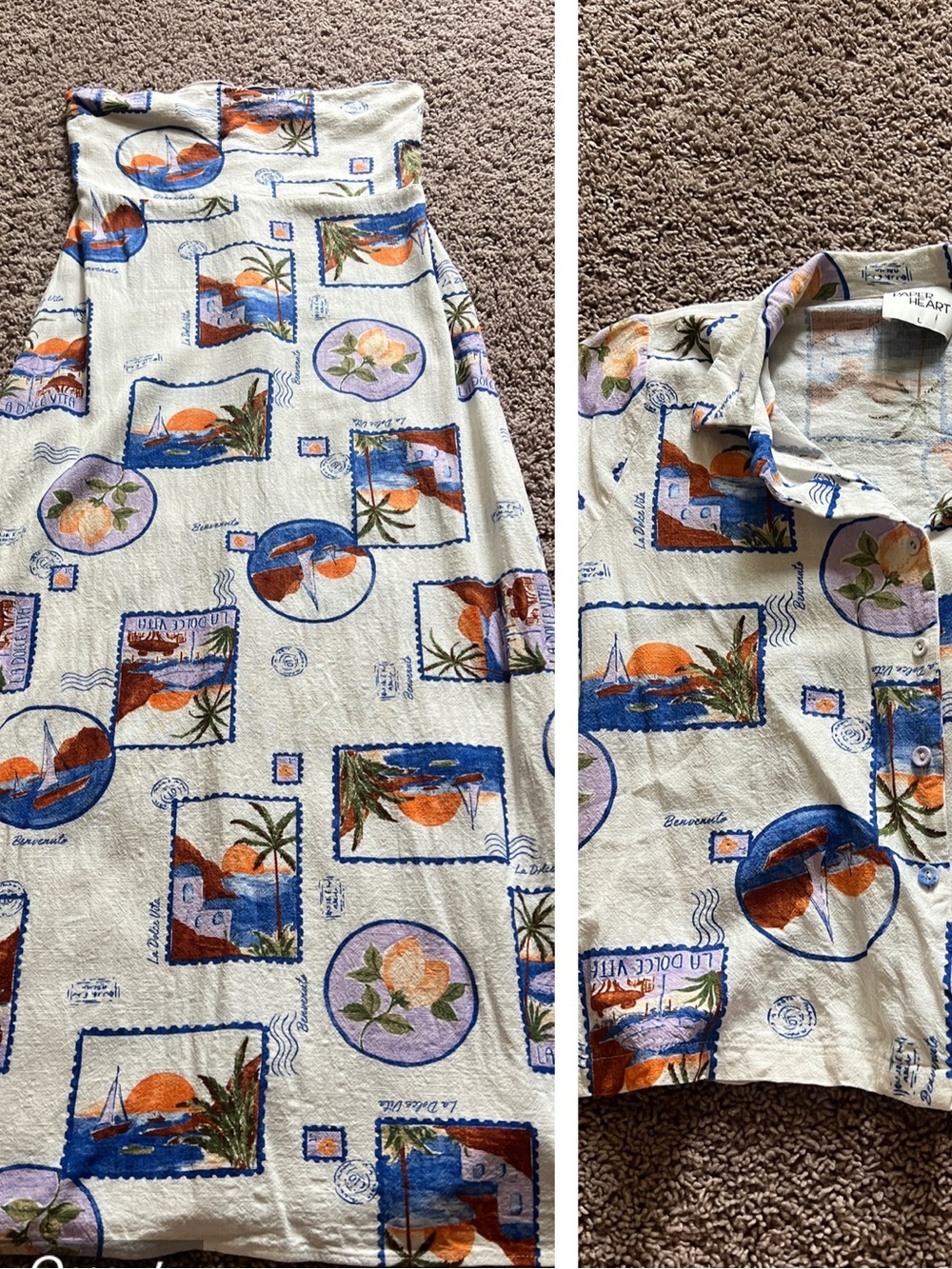 Paper Heart Linen Blend Novelty Resort Dress with Button Down Top Size L